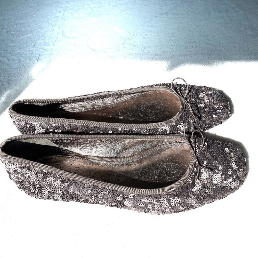 Adrianna Papell Square Toe Sequin Sparkly Flats - Picture 2 of 8
